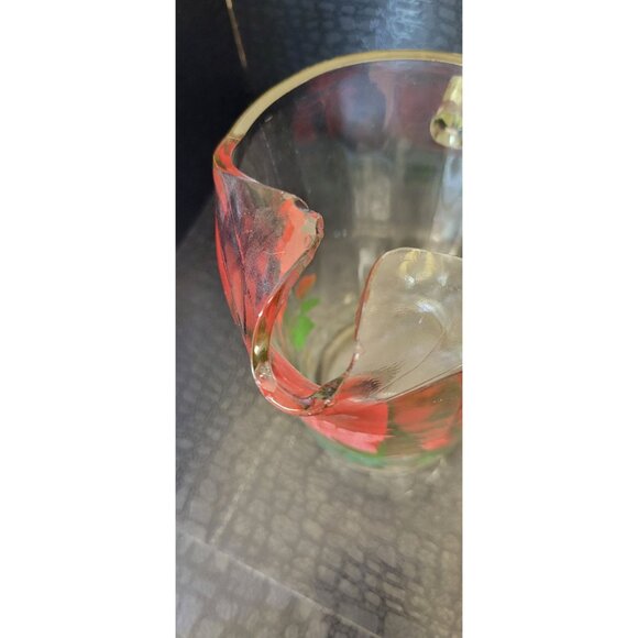 Vintage Heavy Glass Panel Red and Green Floral Pattern Tea Pitcher - Picture 6 of 9